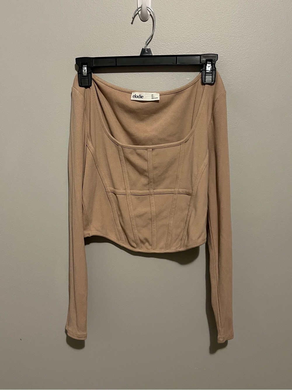 Elodie Taupe Long-Sleeve Corset-Style Top